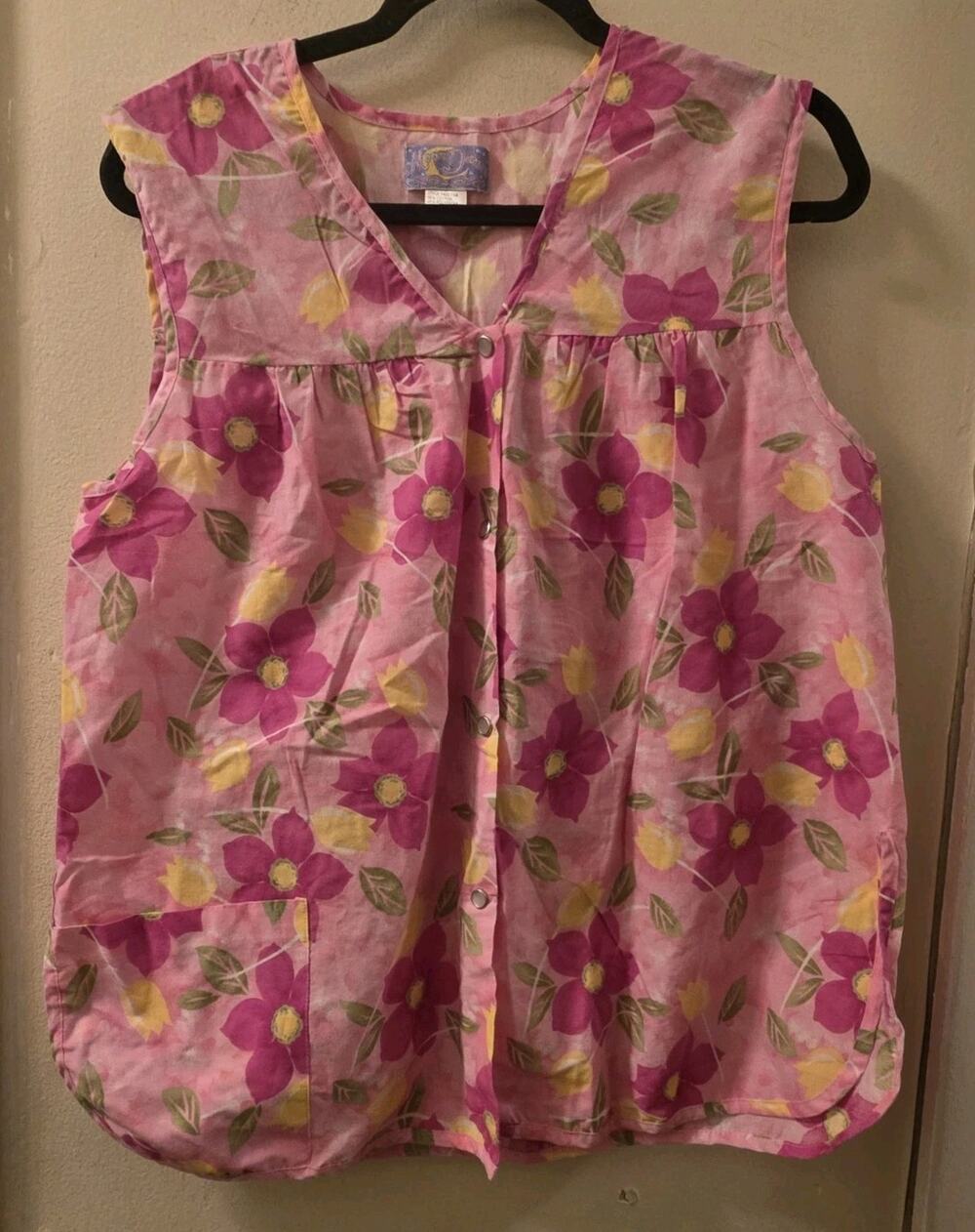 Vintage Womens Moon Dance Floral Art Smock Spring Art Teacher GrandmaCore L